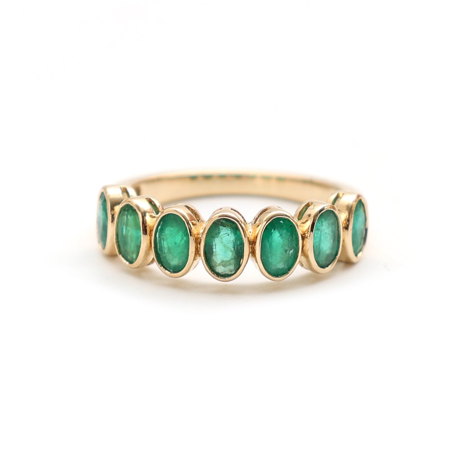 JPRG-2865/7455 Emerald Oval 5X3 Bezel Set Half  Ring | 18K