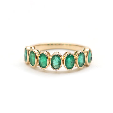 JPRG-2865/7455 Emerald Oval 5X3 Bezel Set Half  Ring | 18K