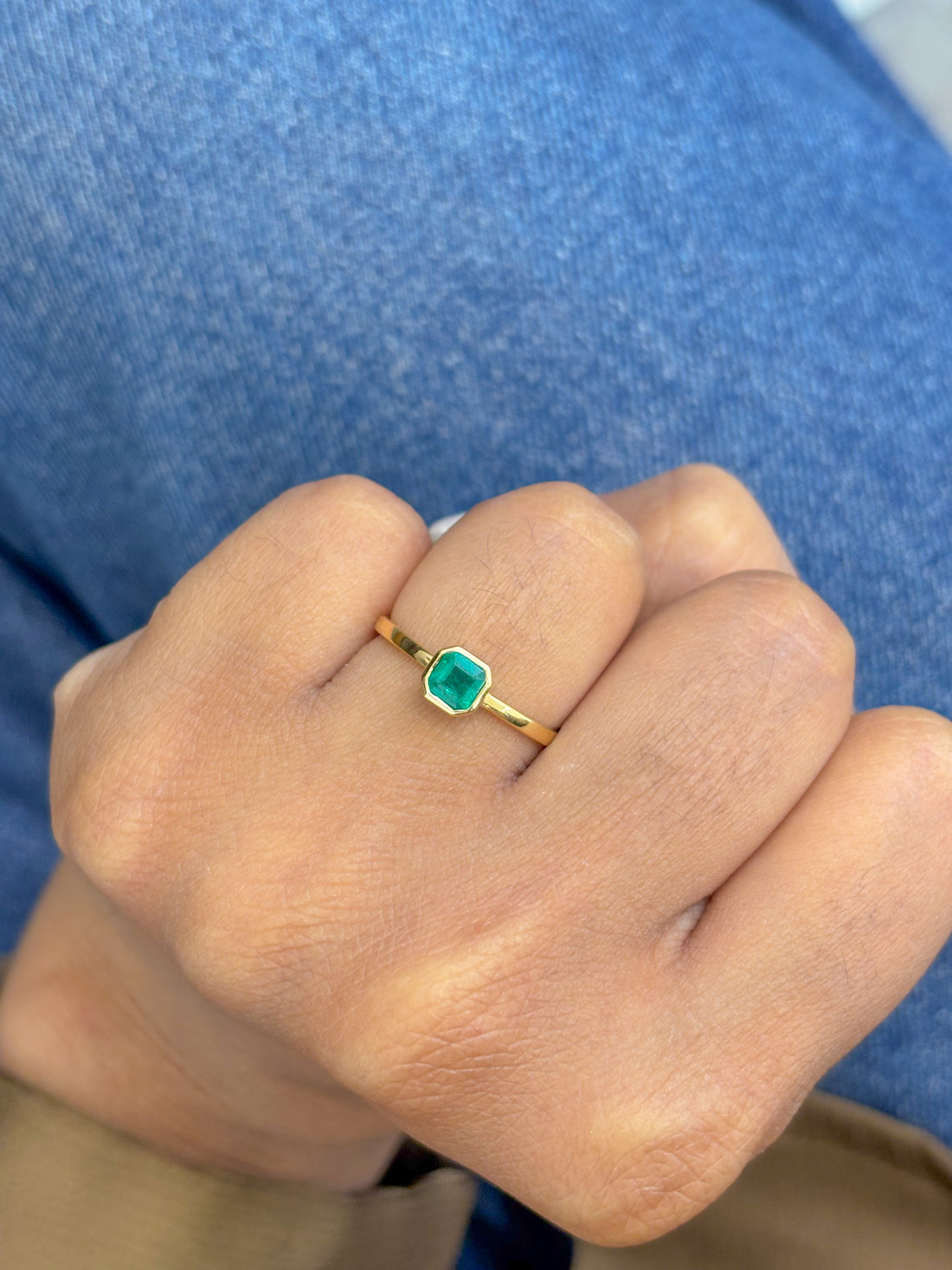 JPRG-2868/7461 Emerald Square Octagon Bezel Set Ring | 18K