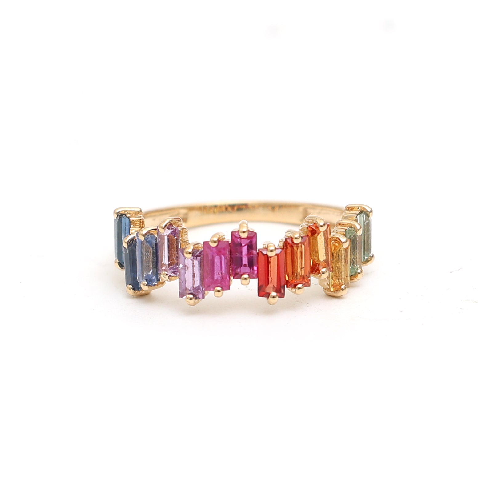 JPRG-2876/7478 Rainbow Sapphire 4X2 Baguette Half Ring | 18K