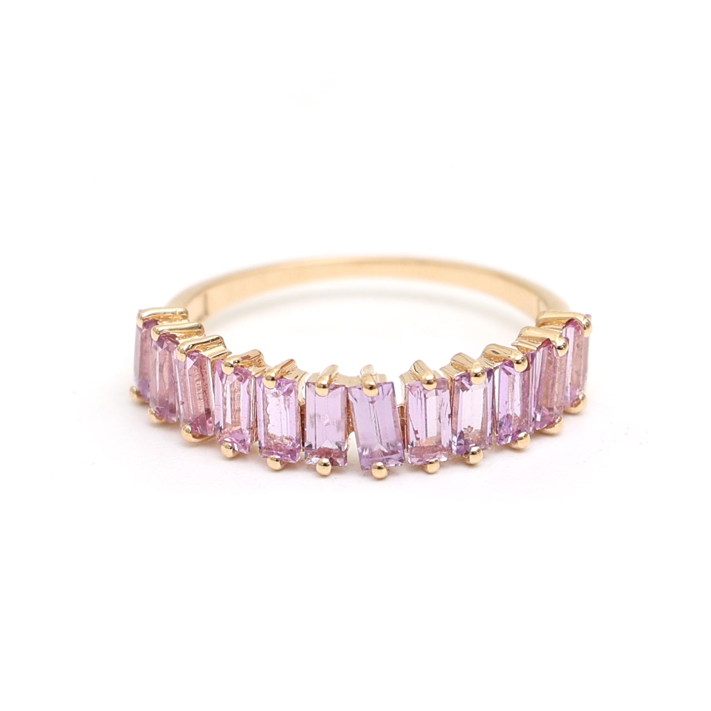 JPRG-2878/7480 Pink Sapphire 4X2 Baguette Half Ring | 18K