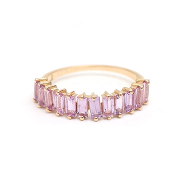 JPRG-2878/7480 Pink Sapphire 4X2 Baguette Half Ring | 18K