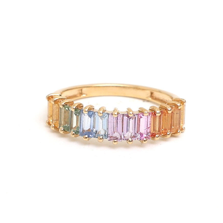 JPRG-2882/7491 Rainbow Sapphire Baguette 4X2 Half Ring | 18K