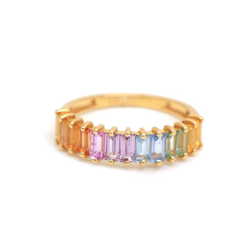 JPRG-2882/7491 Rainbow Sapphire Baguette 4X2 Half Ring | 18K