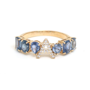 JPRG-2884/7493 Blue Sapphire With Diamond A Letter Half Ring | 18K