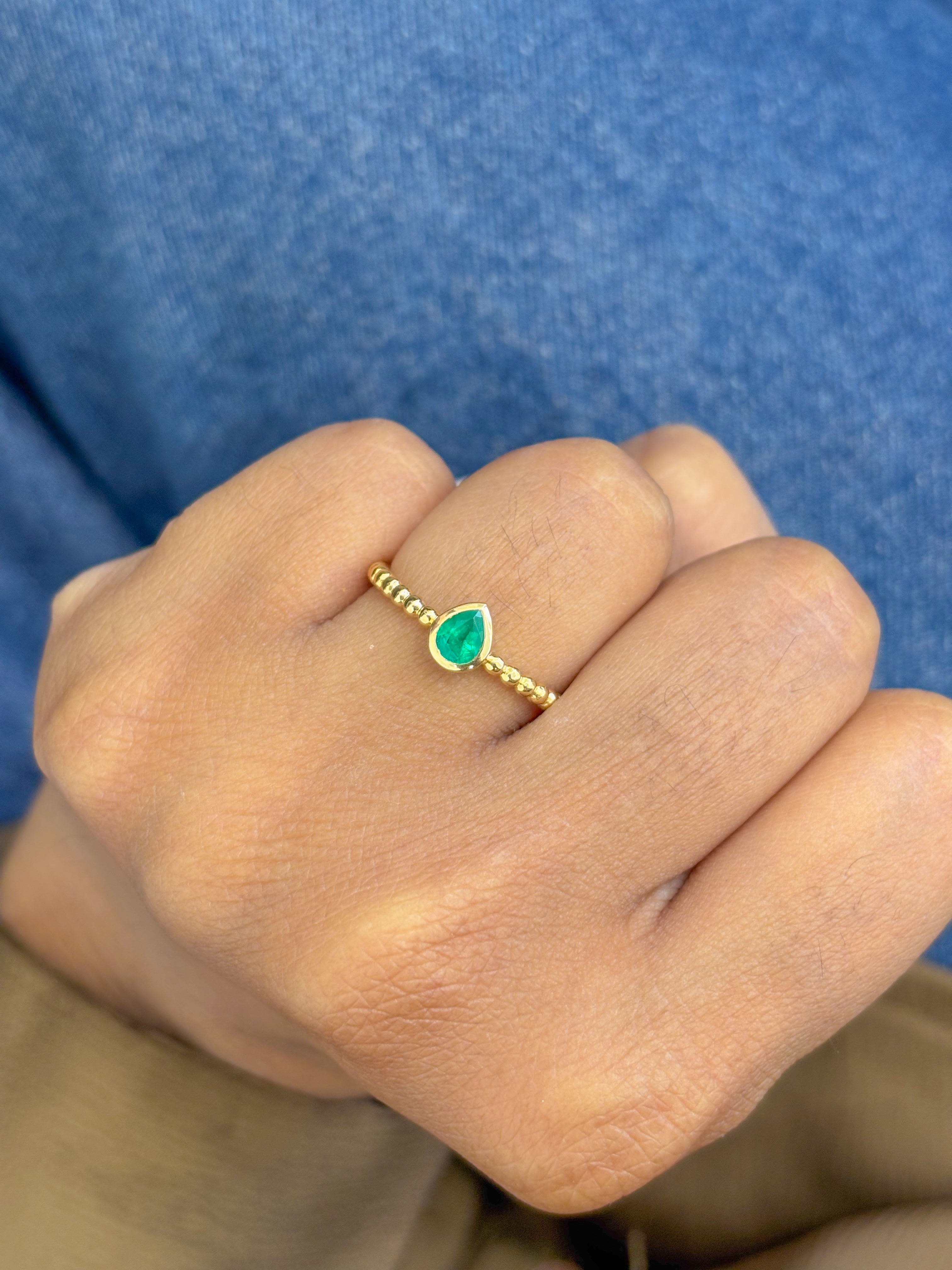 JPRG-2885/7494 Emerald Pear Bezel Set Ring | 18K