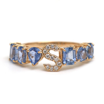 JPRG-2889/7501 Blue Sapphire With Diamond S Letter Ring | 18K