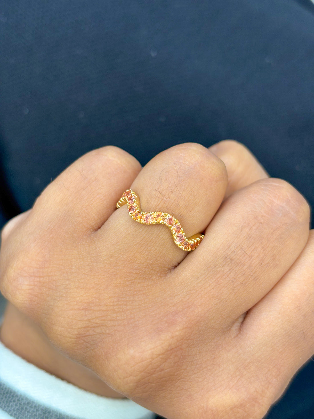 JPRG-2890/7502 Orange Sapphire Round Wave Ring | 18K