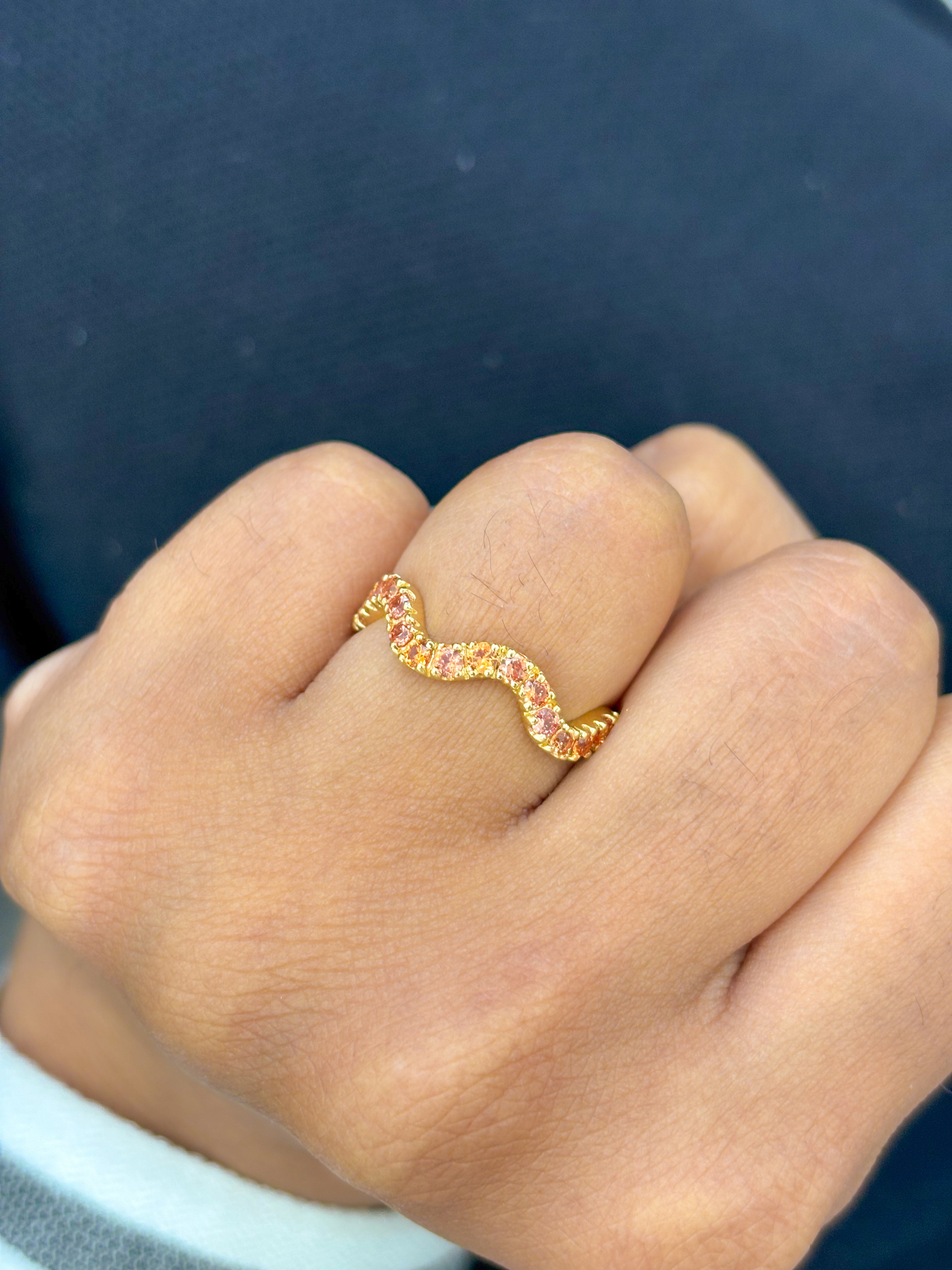 JPRG-2890/7502 Orange Sapphire Round Wave Ring | 18K