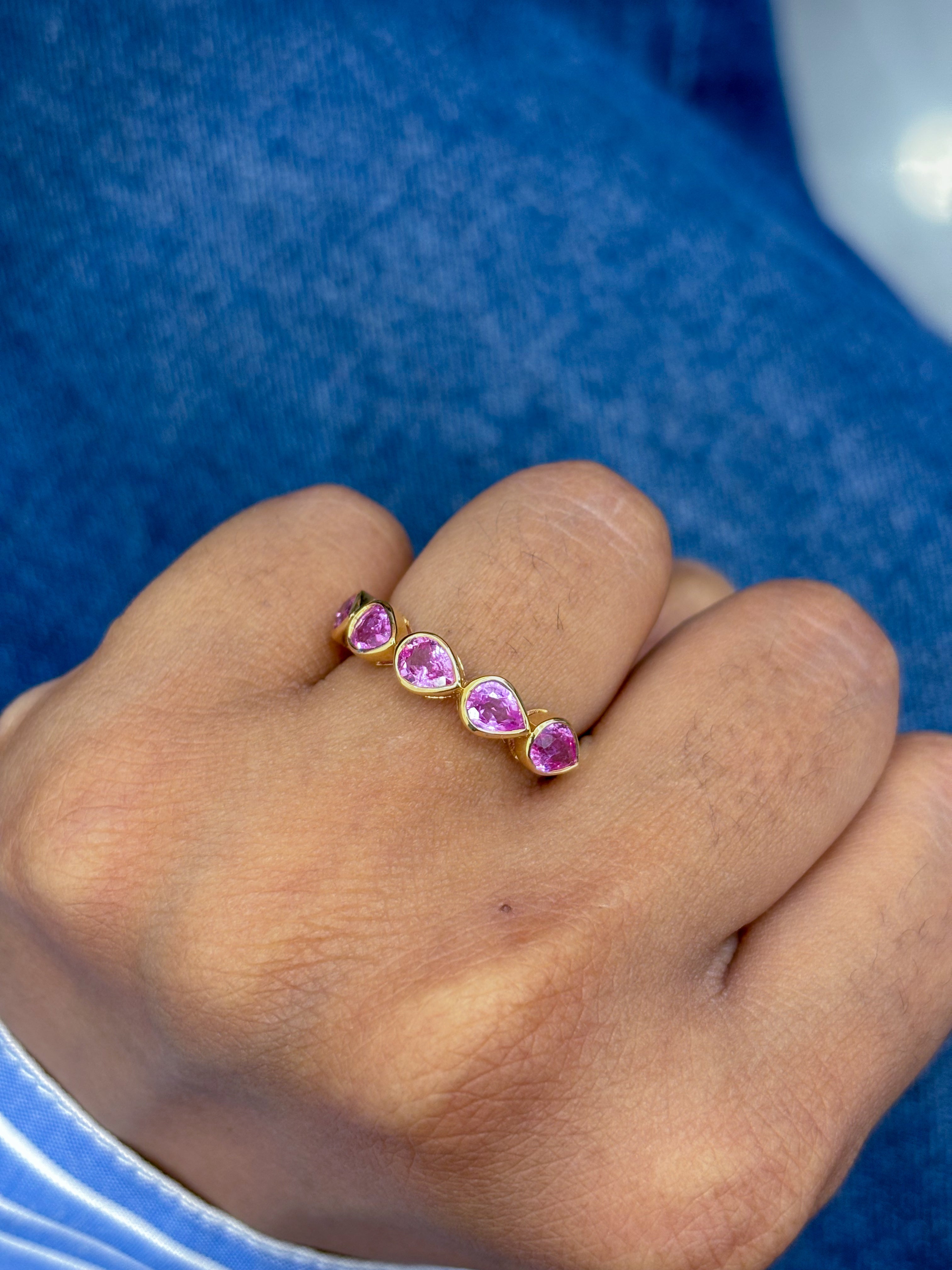 JPRG-2891/7503 Pink Sapphire Pear 5X4 Bezel Set Half Ring | 18K