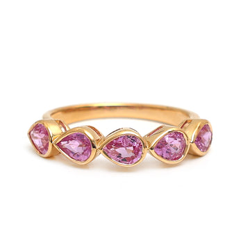 JPRG-2891/7503 Pink Sapphire Pear 5X4 Bezel Set Half Ring | 18K