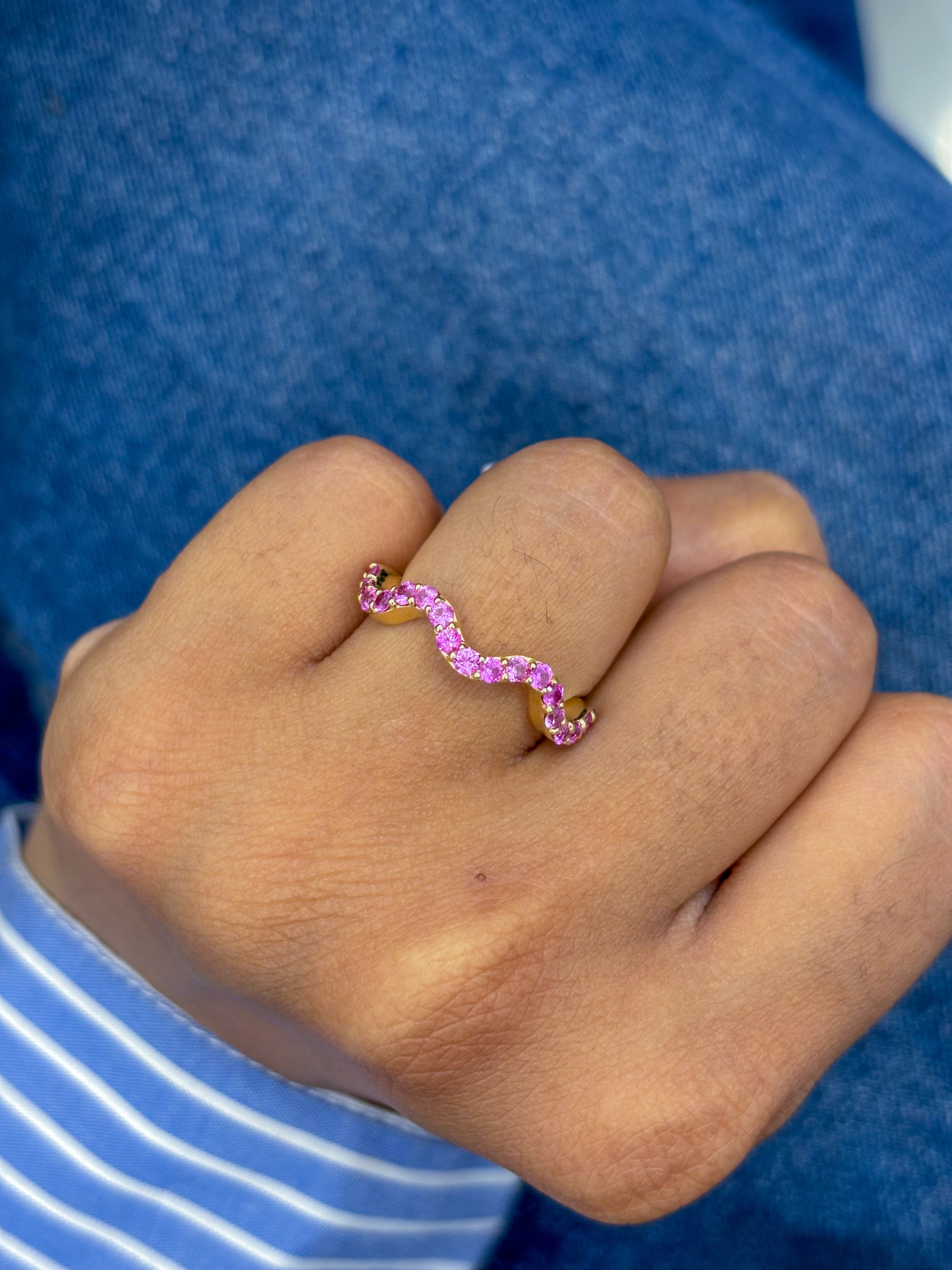 JPRG-2899/7522 Pink Sapphire Round Wave Half Ring | 18K