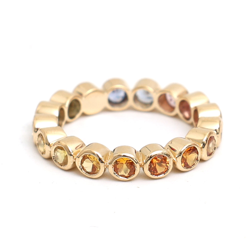 JPRG-2903/7526 Rainbow Sapphire Round Bezel Set Ring | 18K