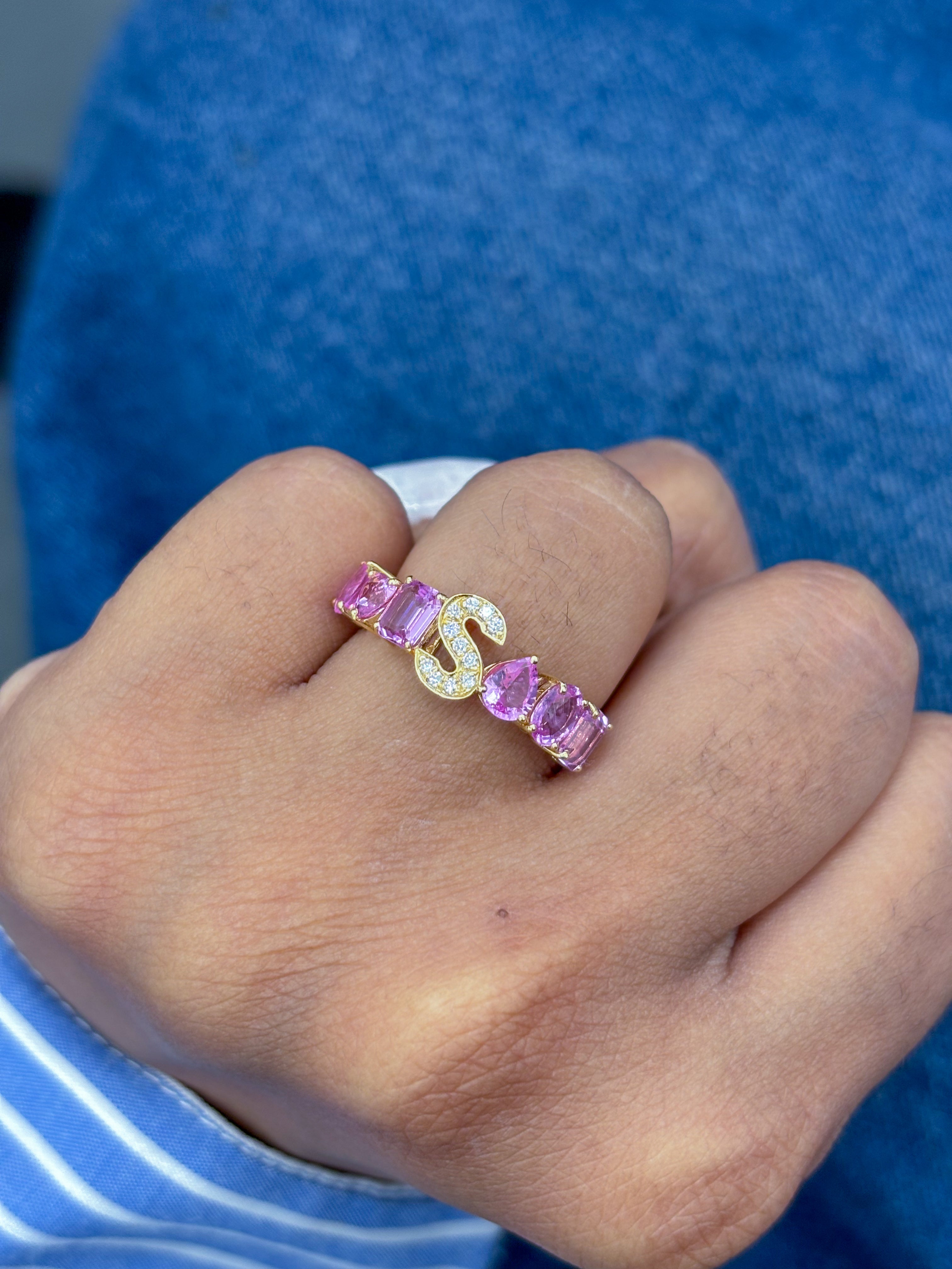JPRG-2907/7530 Pink Sapphire With Diamond S Letter Ring | 18K