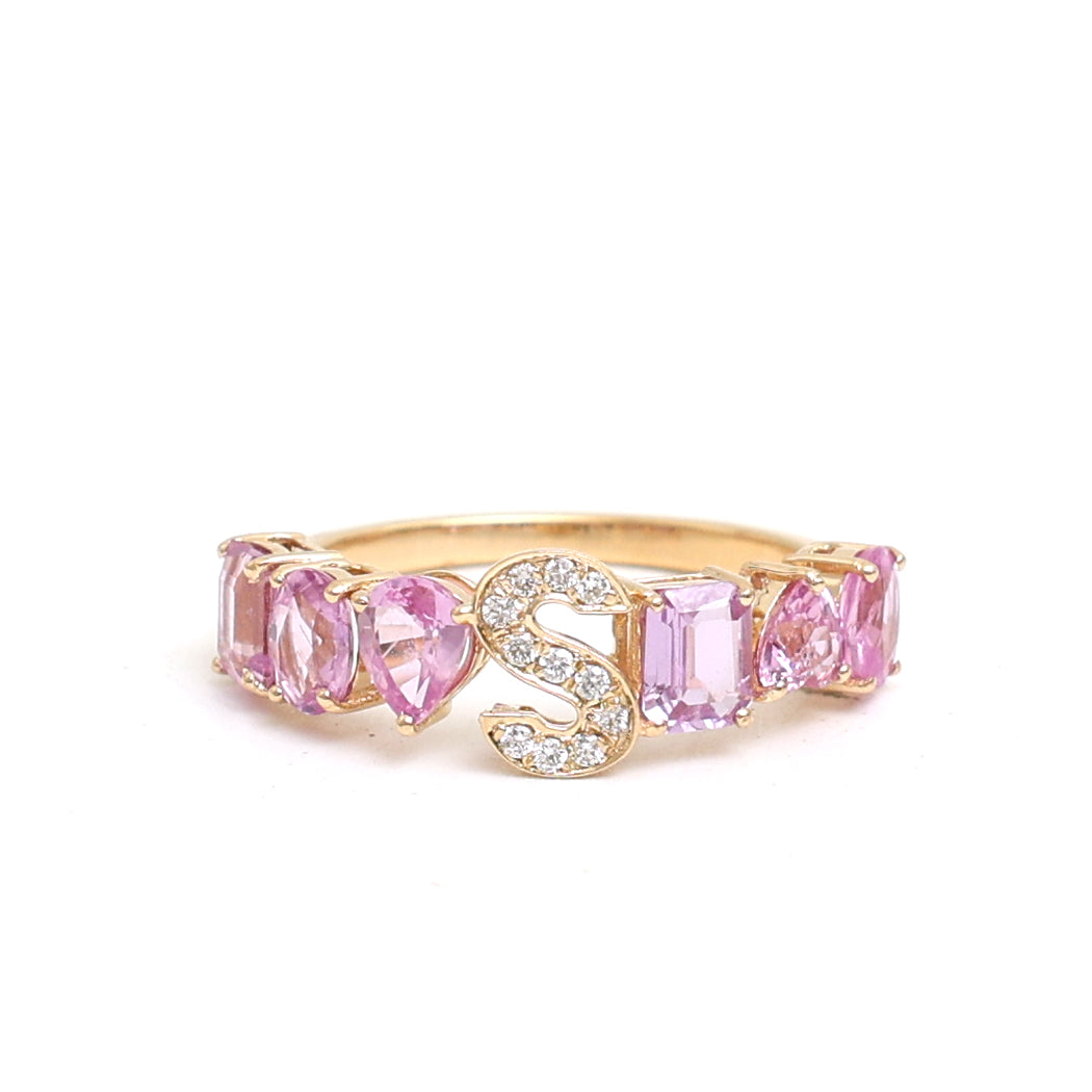 JPRG-2907/7530 Pink Sapphire With Diamond S Letter Ring | 18K