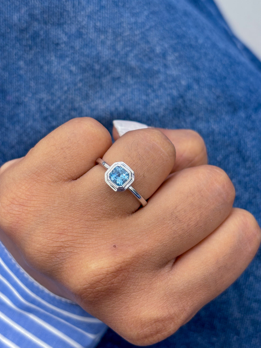 JPRG-2933/7624 Aquamarine Square Octagon Bezel Set Ring | 18K