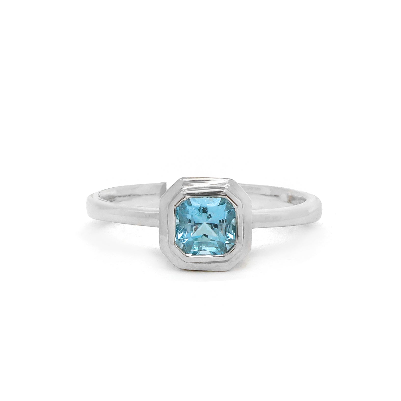 JPRG-2933/7624 Aquamarine Square Octagon Bezel Set Ring | 18K