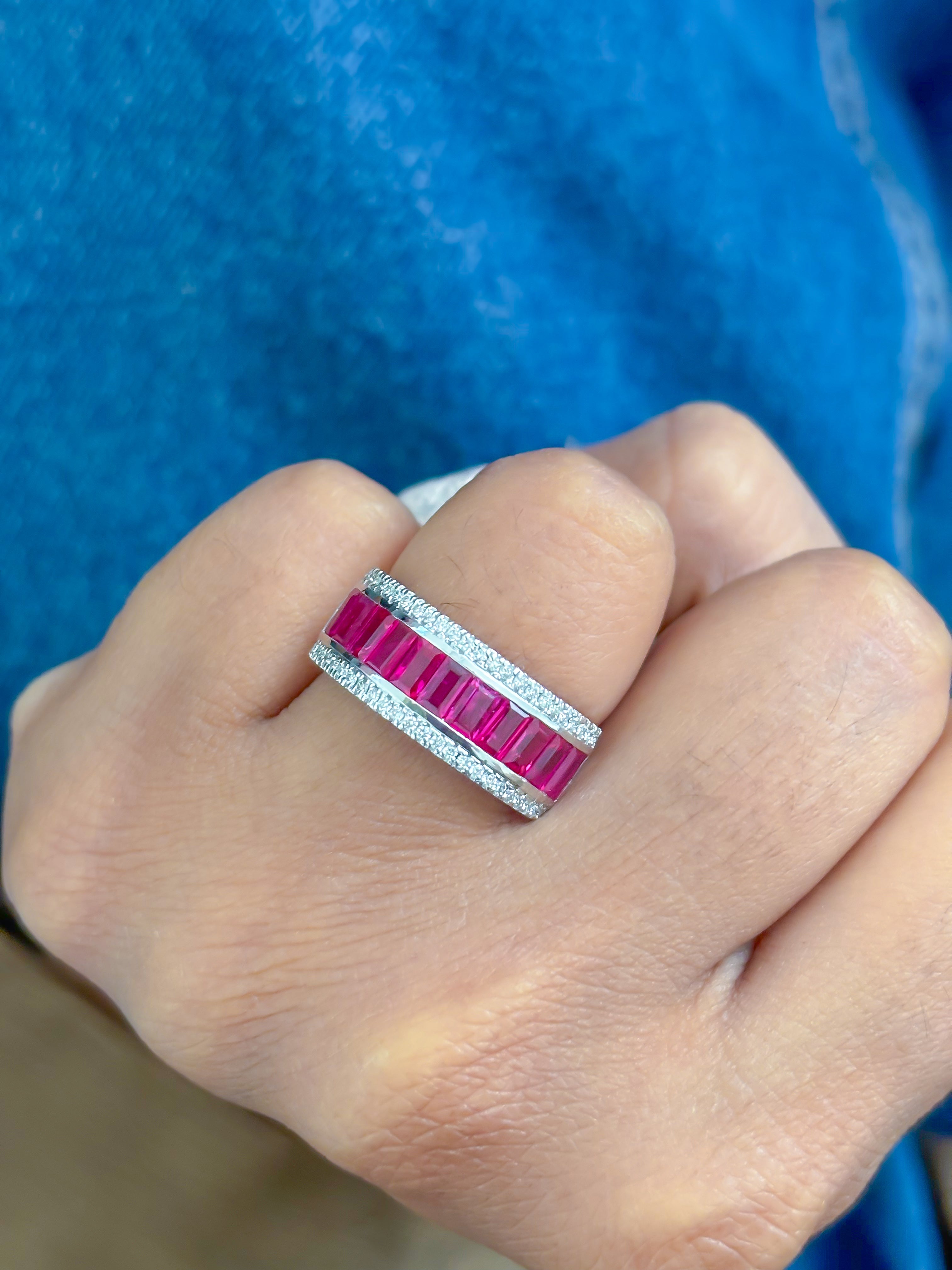 JPRG-2936/7641 Ruby Baguette Channel Set Half Eternity Band Ring | 18K