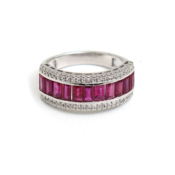 JPRG-2936/7641 Ruby Baguette Channel Set Half Eternity Band Ring | 18K