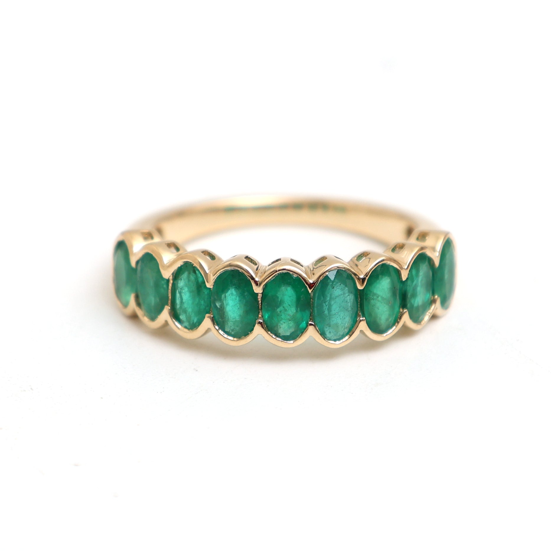 JPRG-2948/7677 Emerald Oval Half Eternity Band Ring | 18K