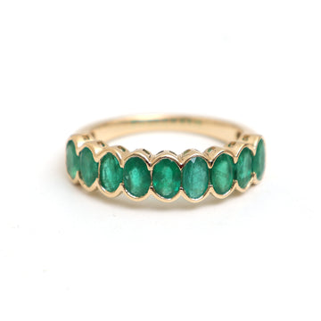 JPRG-2948/7677 Emerald Oval Half Eternity Band Ring | 18K