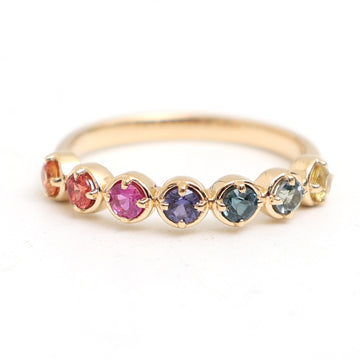 JPRG-2949/7678 Rainbow Sapphire Round Bezel Set Half Eternity Band Ring | 18K