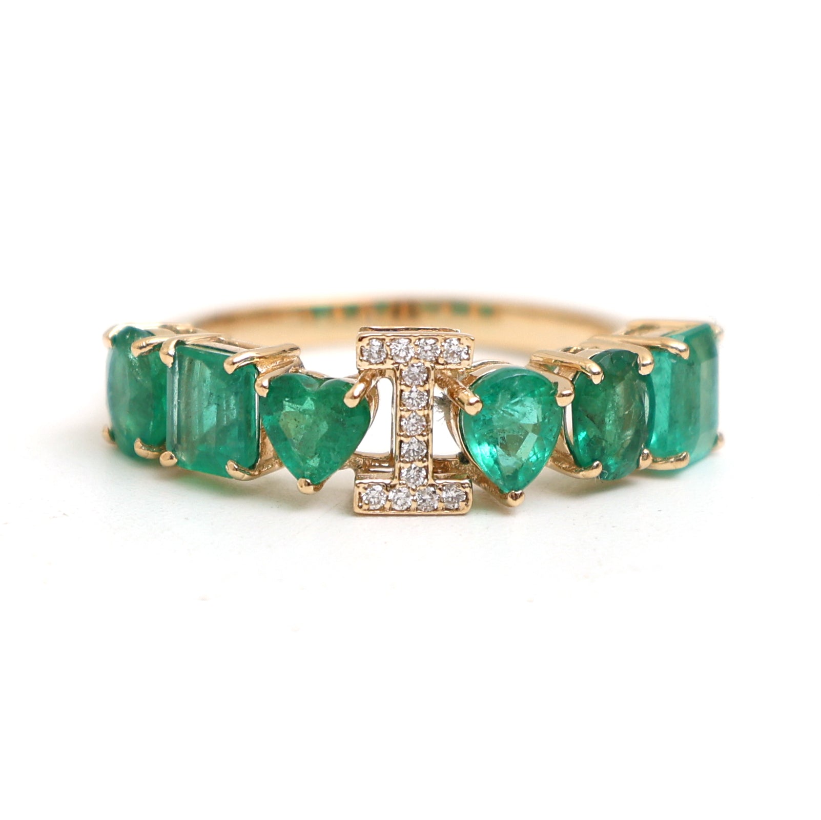 JPRG-2951/7680 Emerald I Letter Ring | 18K