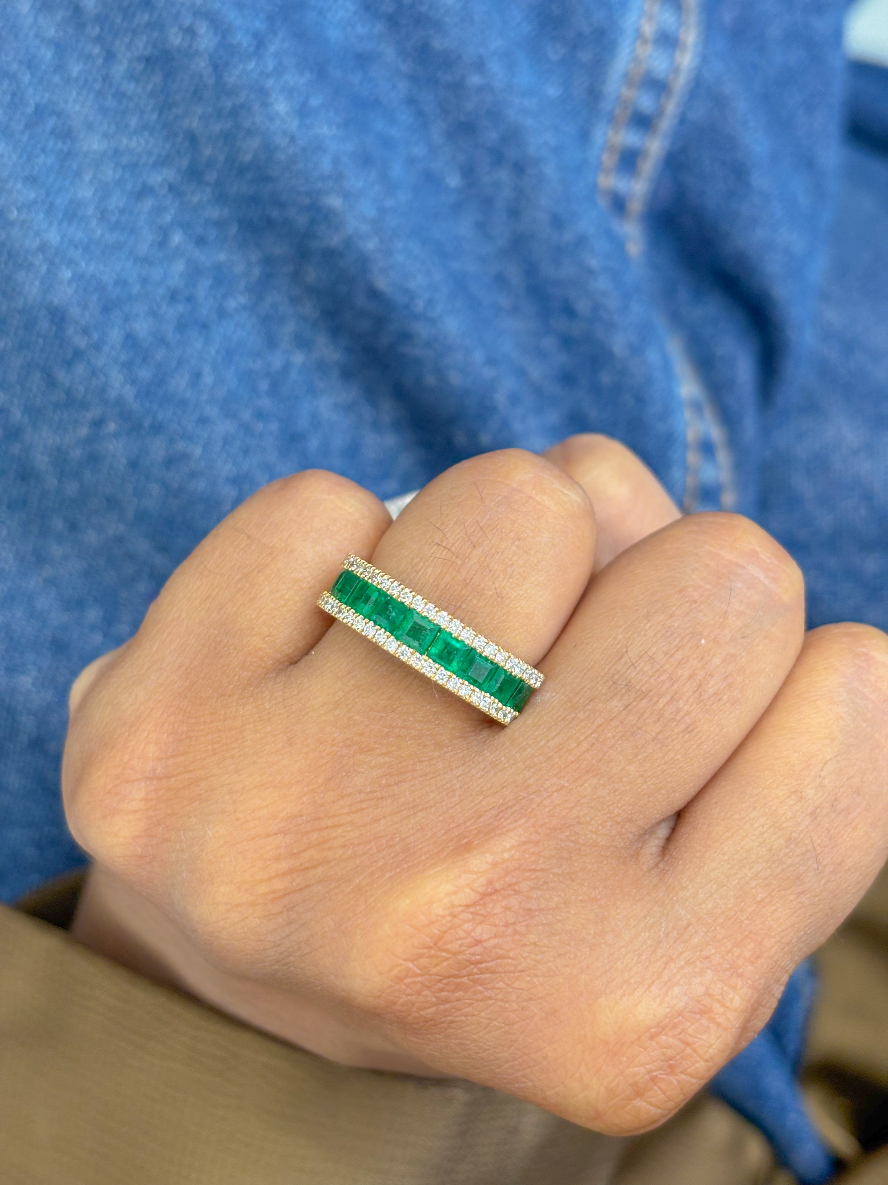 JPRG-2953/7682 Emerald Princess Cut Diamond Half Eternity Band Ring | 18K