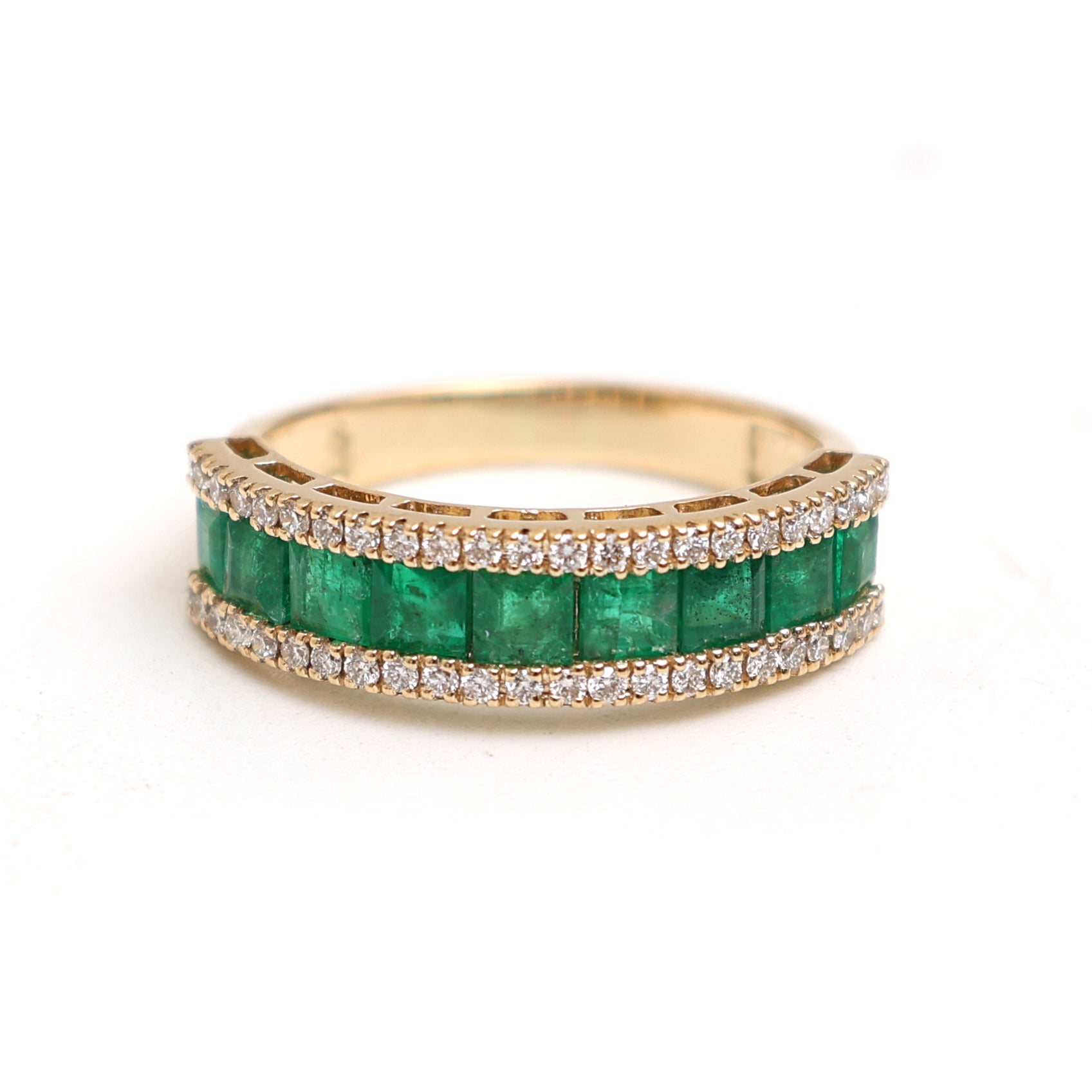 JPRG-2953/7682 Emerald Princess Cut Diamond Half Eternity Band Ring | 18K