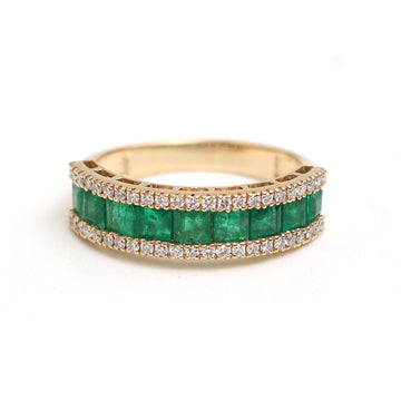 JPRG-2953/7682 Emerald Princess Cut Diamond Half Eternity Band Ring | 18K