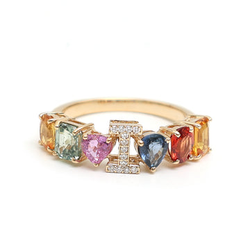 JPRG-2954/7695 Rainbow Sapphire I Letter Ring | 18K
