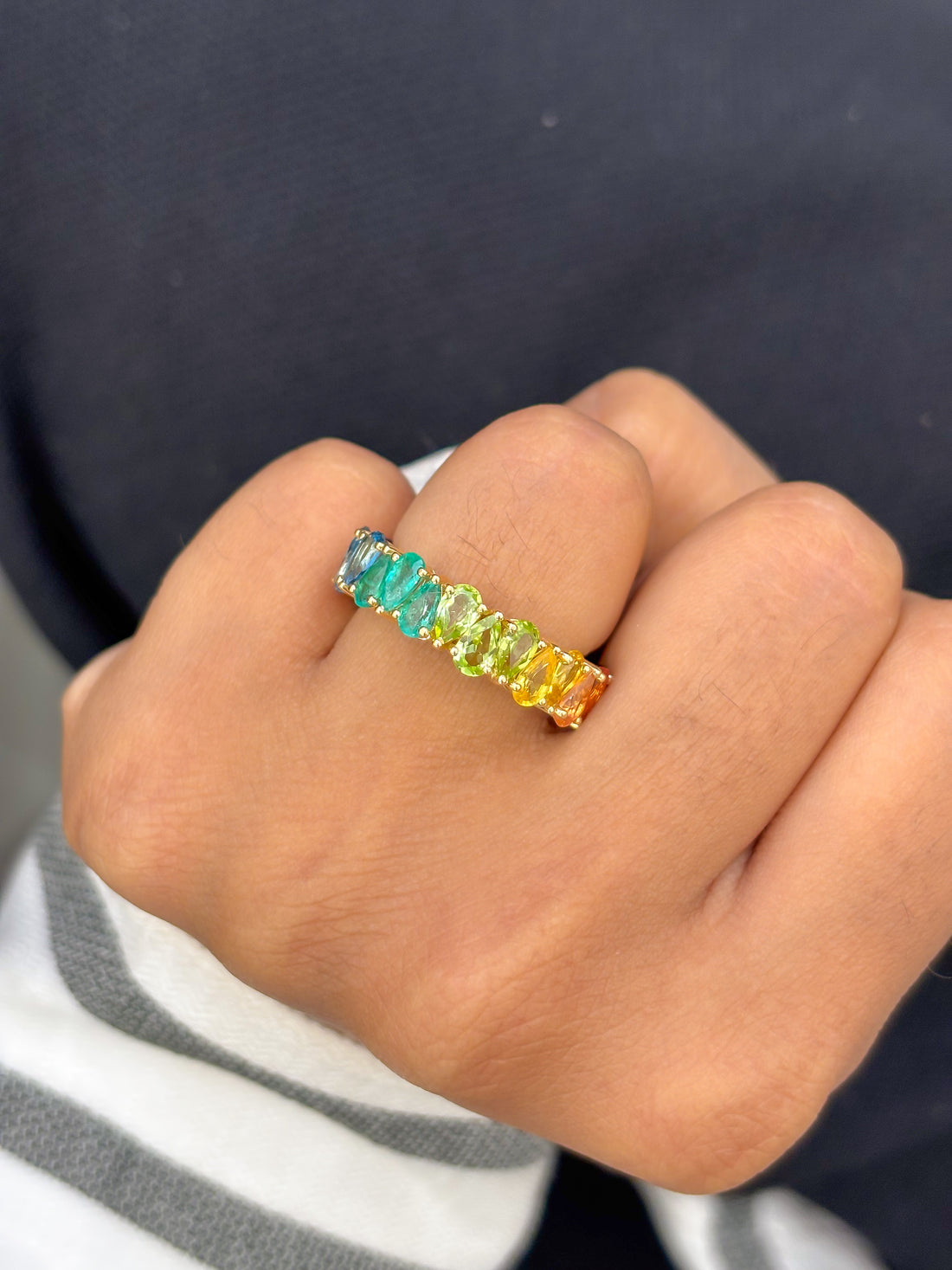 JPRG-2964/7724 Rainbow Gemstone Pear Up Down Eternity Band Ring | 18K