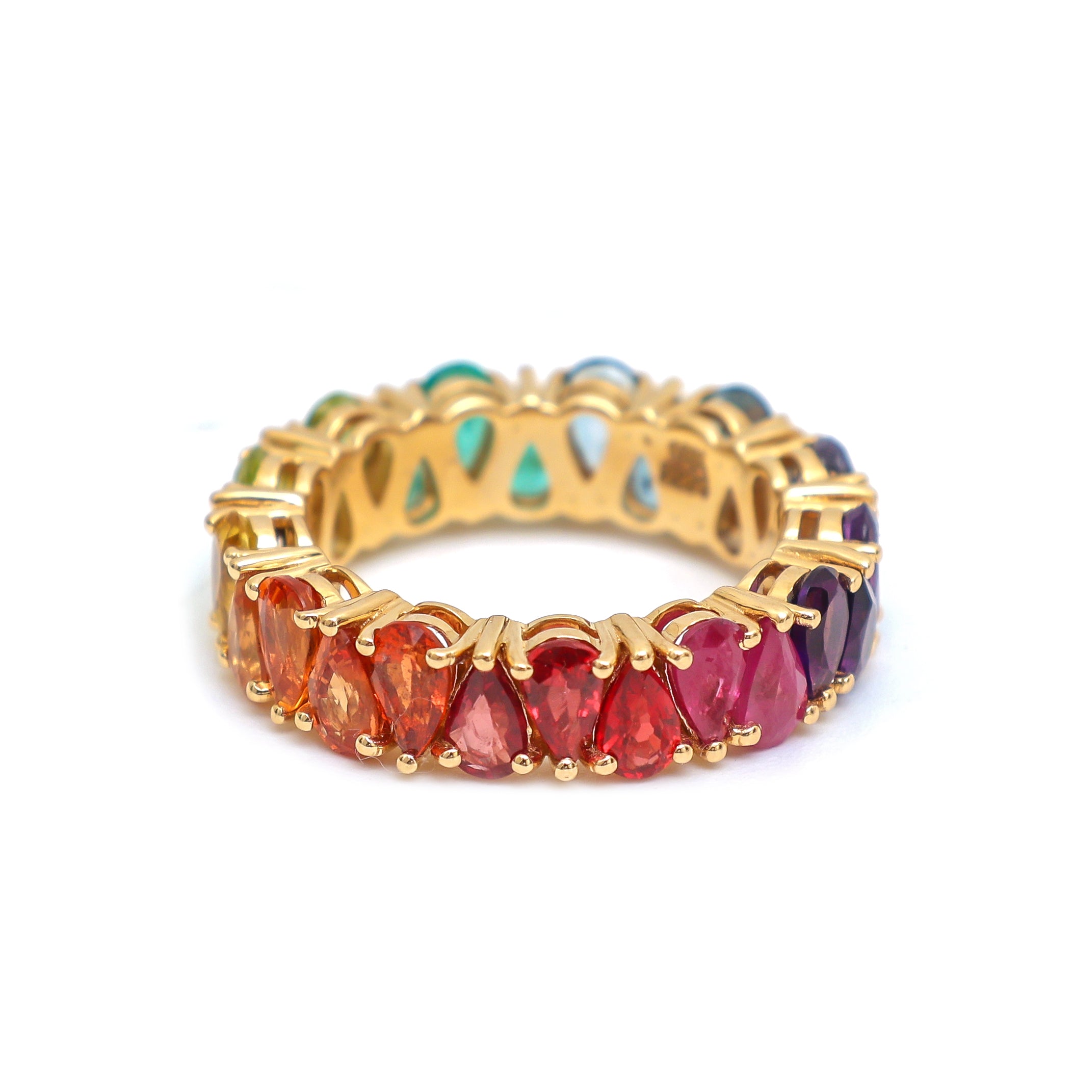 JPRG-2964/7724 Rainbow Gemstone Pear Up Down Eternity Band Ring | 18K
