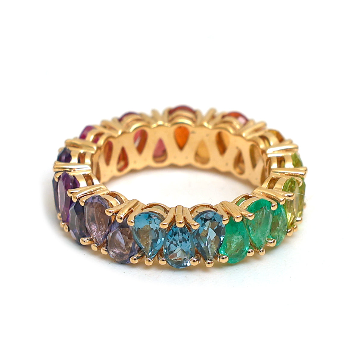 JPRG-2964/7724 Rainbow Gemstone Pear Up Down Eternity Band Ring | 18K