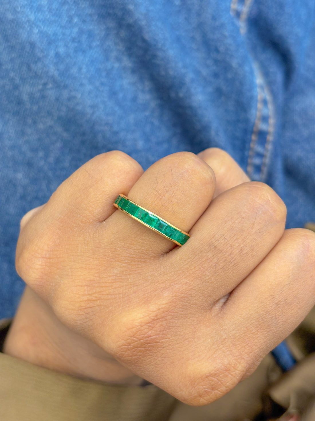 JPRG-2970/7730 Emerald Princess Cut Half Eternity Band Ring | 18K