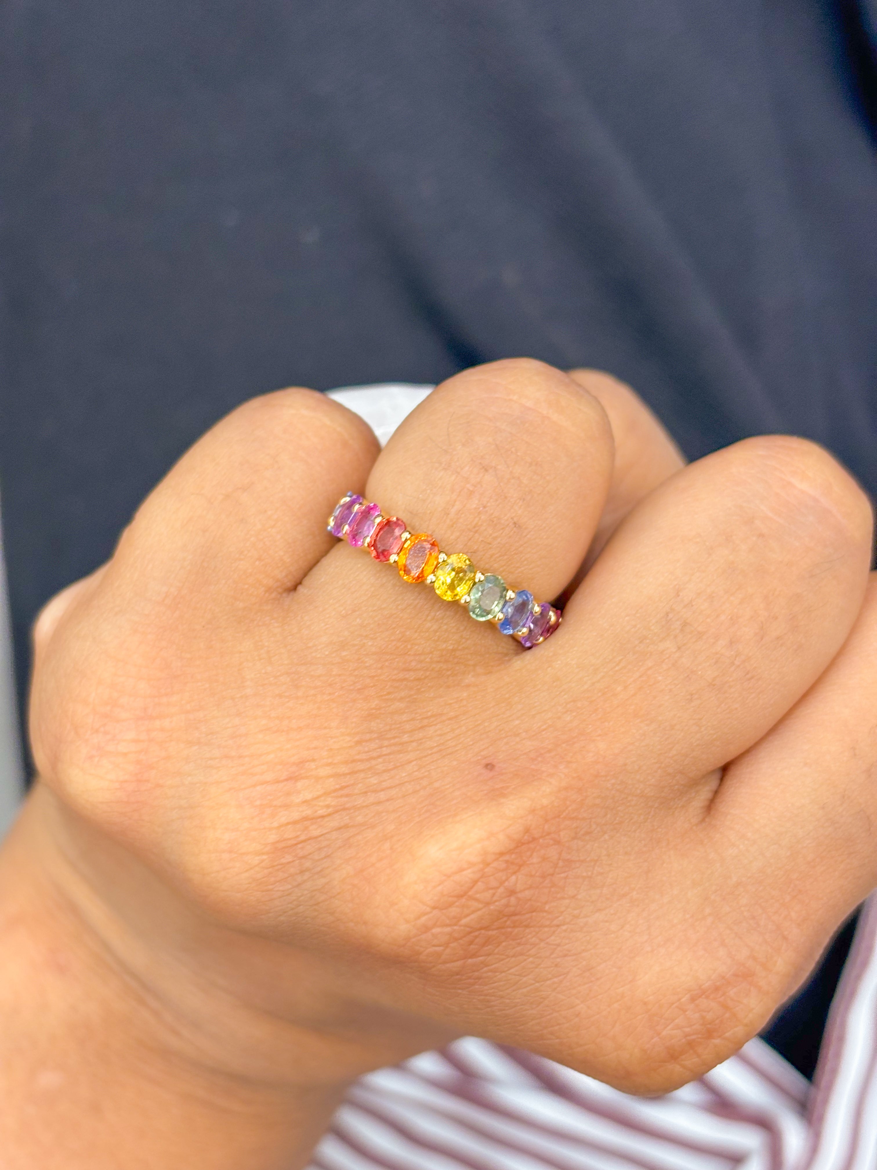JPRG-2973/7733 Rainbow Sapphire Oval Eternity Band Ring | 18K