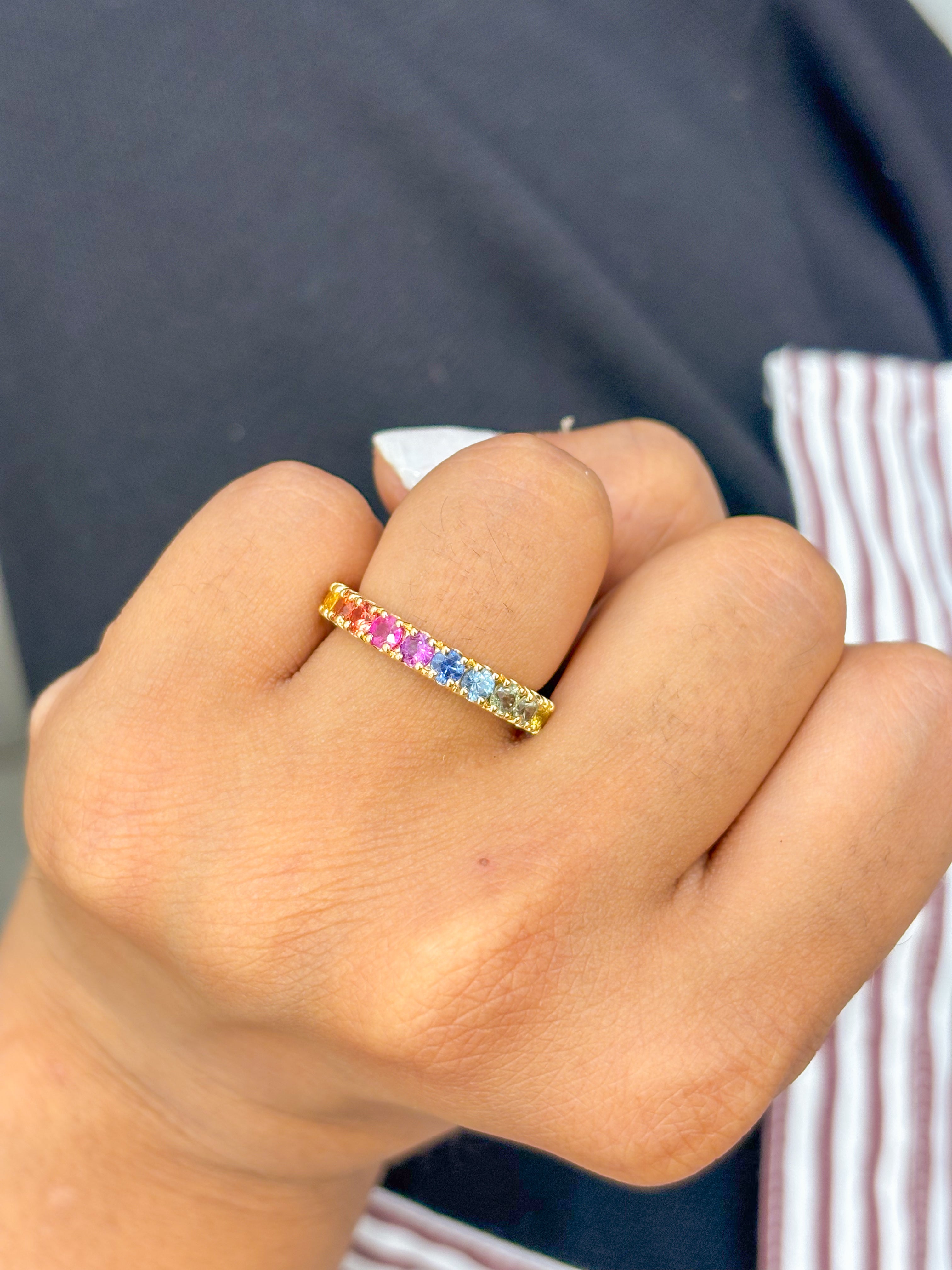 JPRG-2976/7763 Rainbow Sapphire Half Ring | 18K