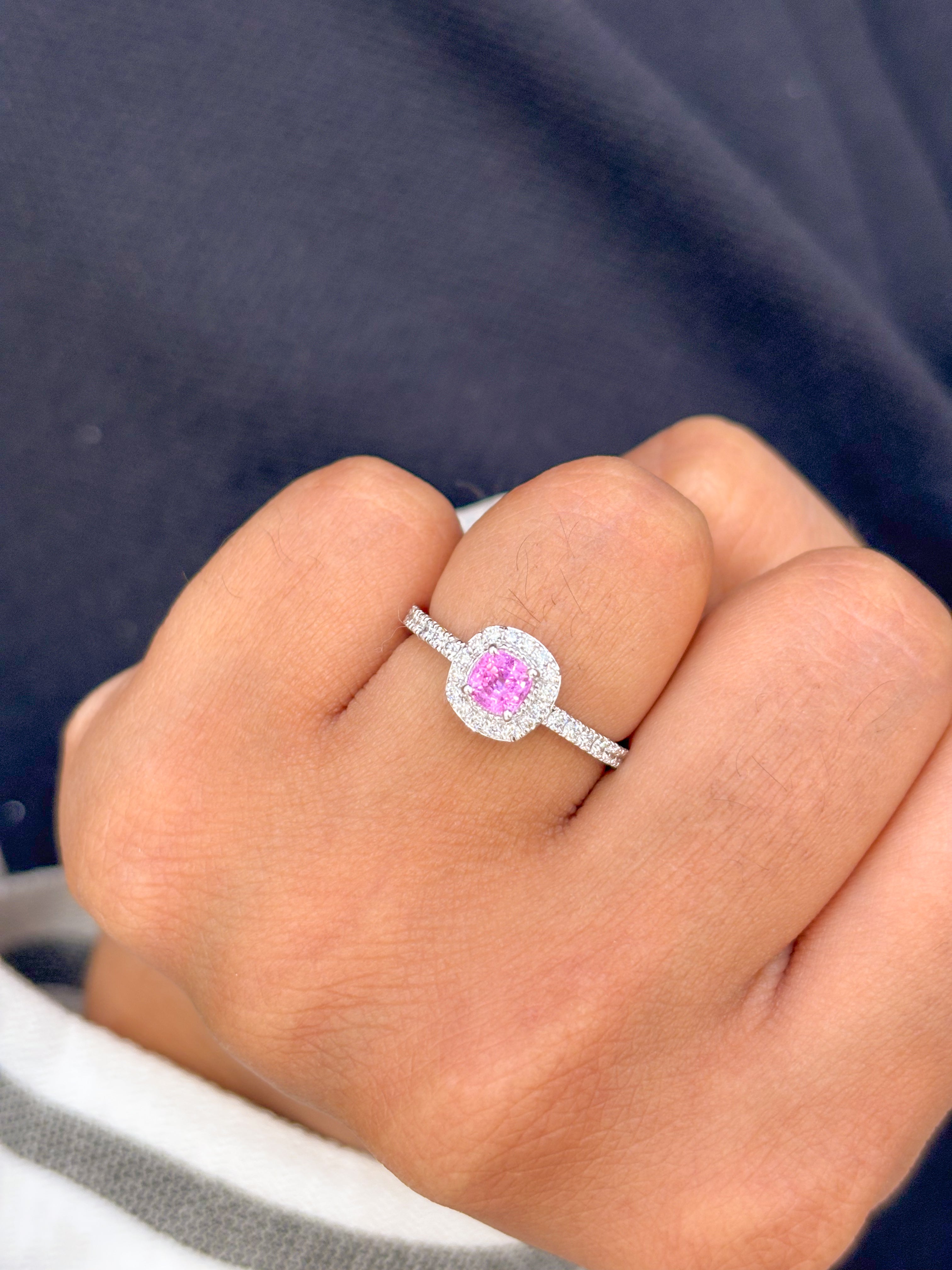 JPRG-2994/7785 Pink Sapphire Cushion Halo Diamond Ring | 18K