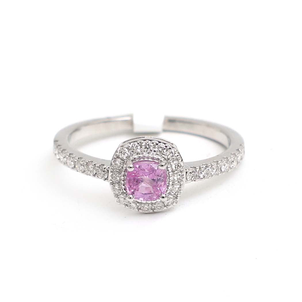 JPRG-2994/7785 Pink Sapphire Cushion Halo Diamond Ring | 18K