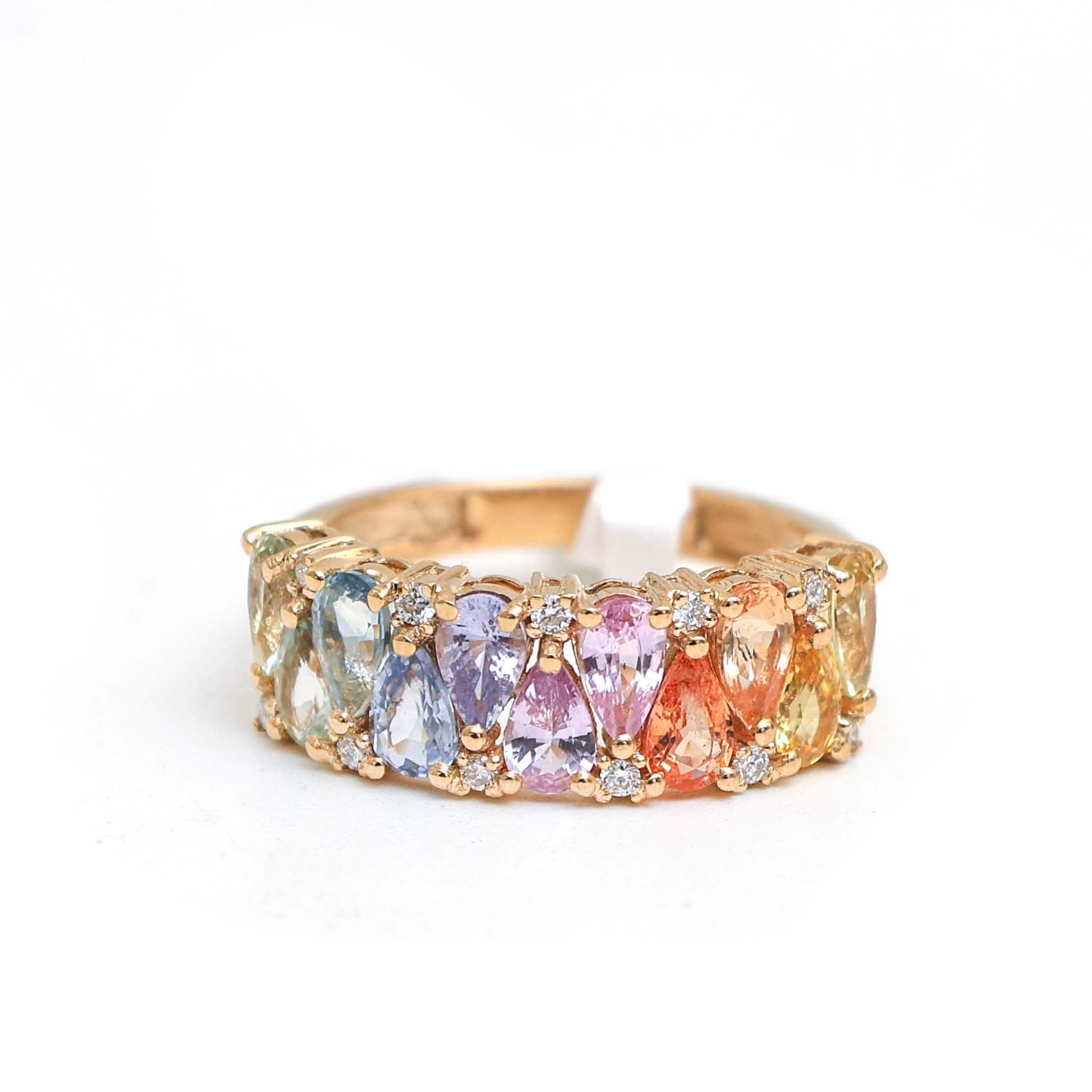 JPRG-2999/7790 Rainbow Sapphire Pear Diamond Half Eternity Band Ring | 18K