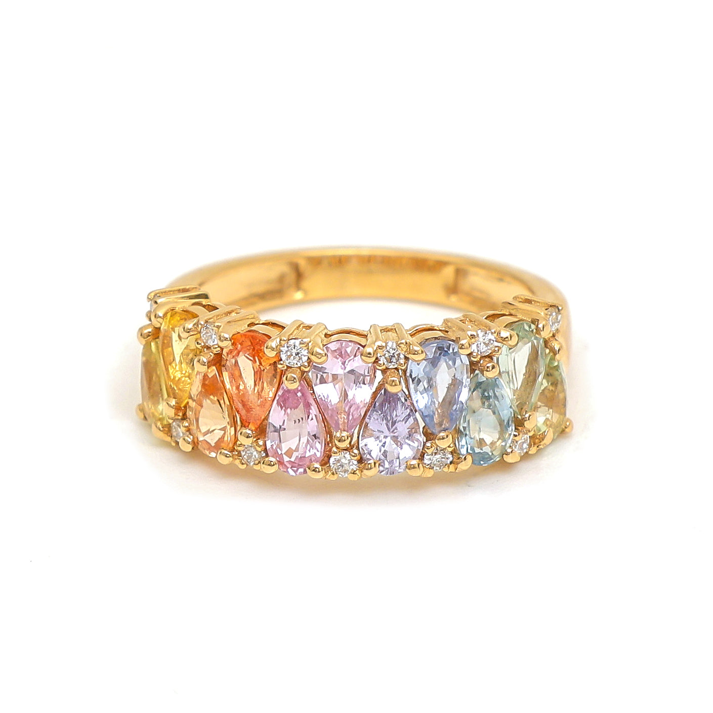 JPRG-2999/7790 Rainbow Sapphire Pear Diamond Half Eternity Band Ring | 18K