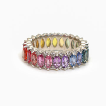 JPRG-3003/7818 Rainbow Sapphire Marquise Diamond Eternity Band Ring | 14K