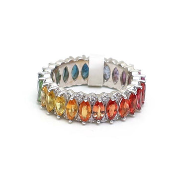JPRG-3003/7818 Rainbow Sapphire Marquise Diamond Eternity Band Ring | 14K