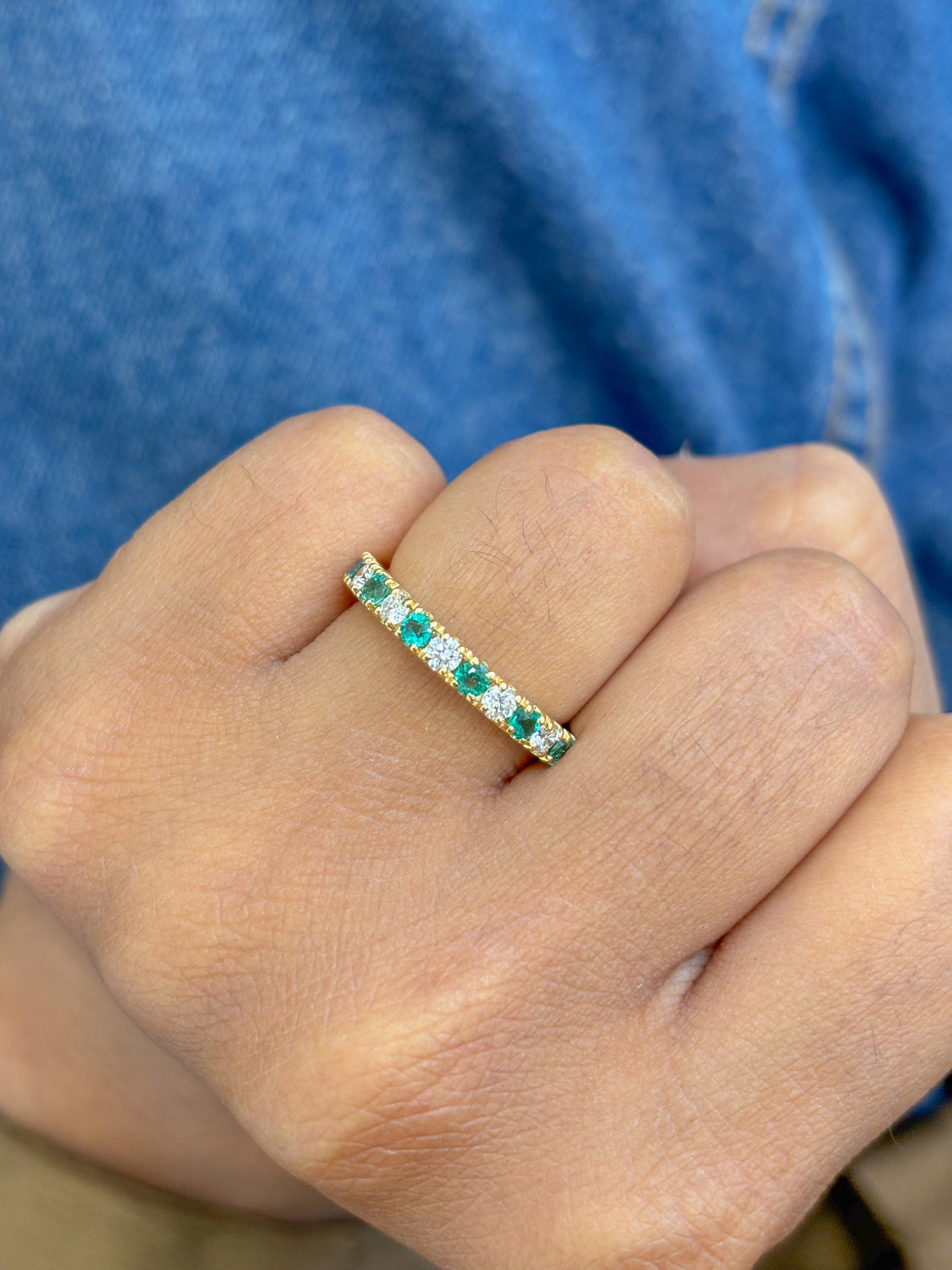 JPRG-3010/7828 Emerald Round Diamond Half Eternity Band Ring | 18K