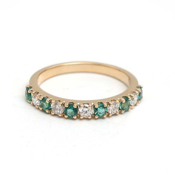 JPRG-3010/7828 Emerald Round Diamond Half Eternity Band Ring | 18K