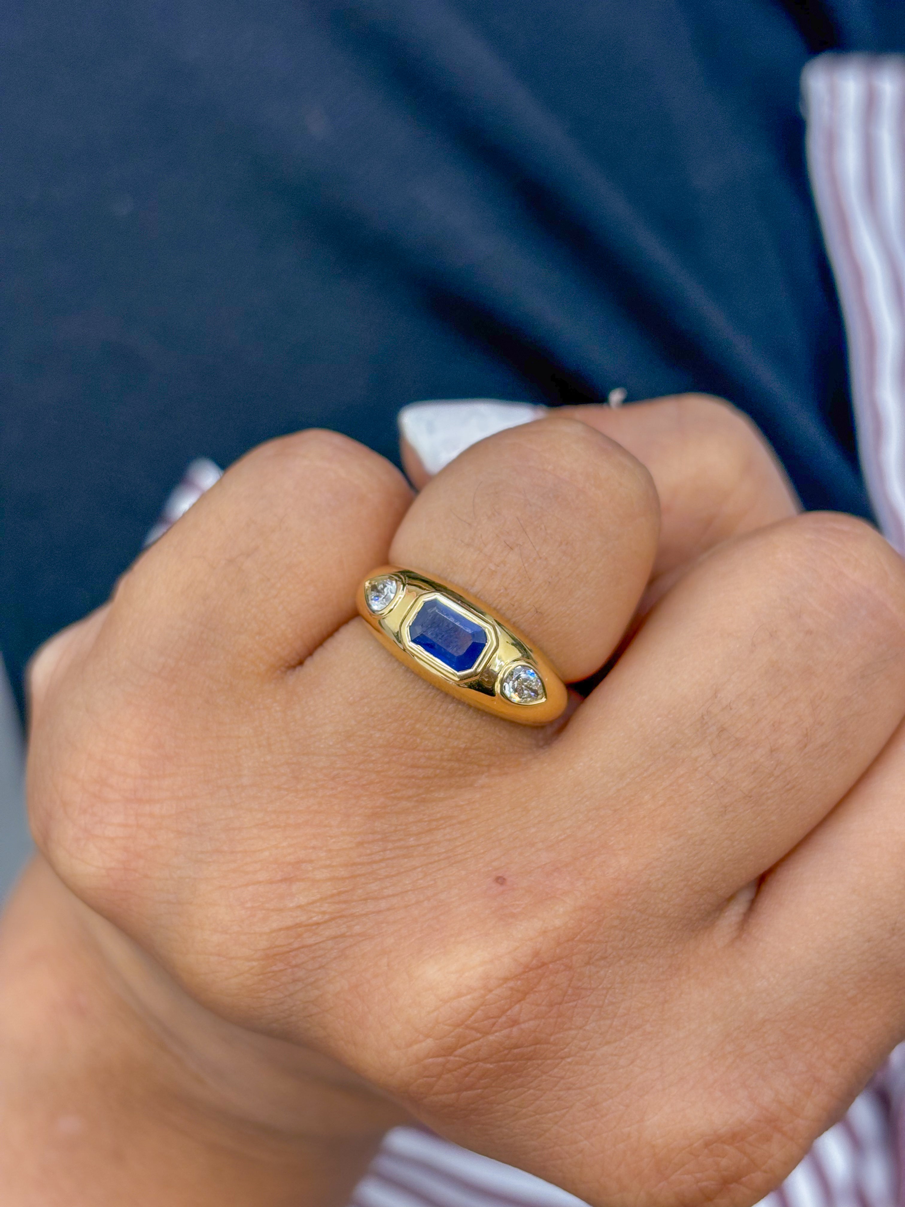 JPRG-3011/7829 Blue Sapphire Octagon Diamond Chunky Ring | 18K