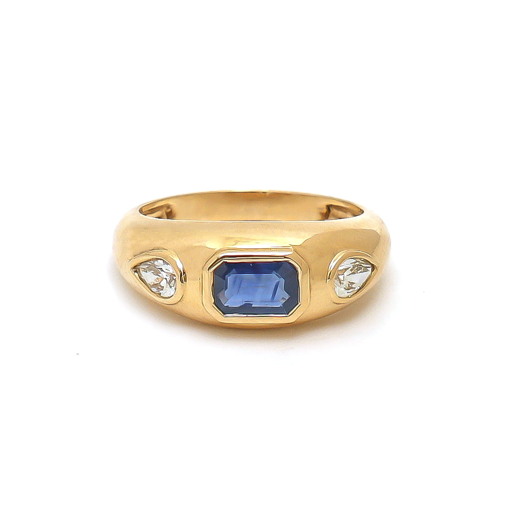 JPRG-3011/7829 Blue Sapphire Octagon Diamond Chunky Ring | 18K