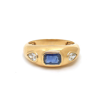 JPRG-3011/7829 Blue Sapphire Octagon Diamond Chunky Ring | 18K