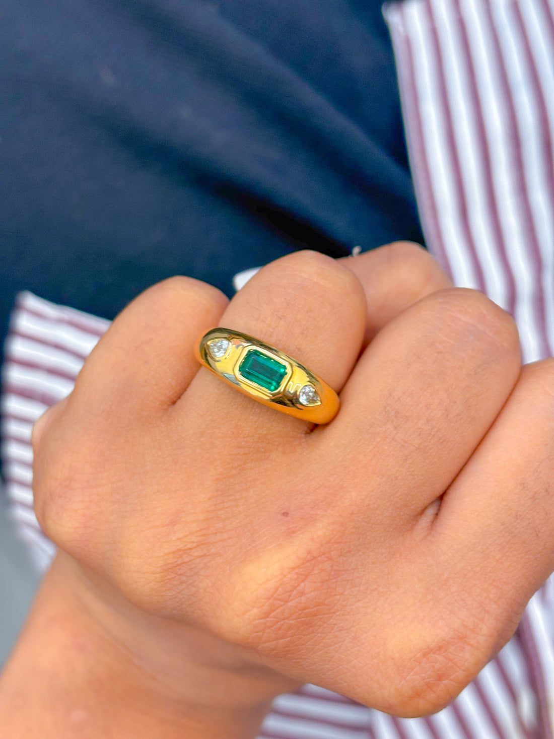 JPRG-3012/7830 Emerald Octagon Diamond Pear Chunky Ring | 18K