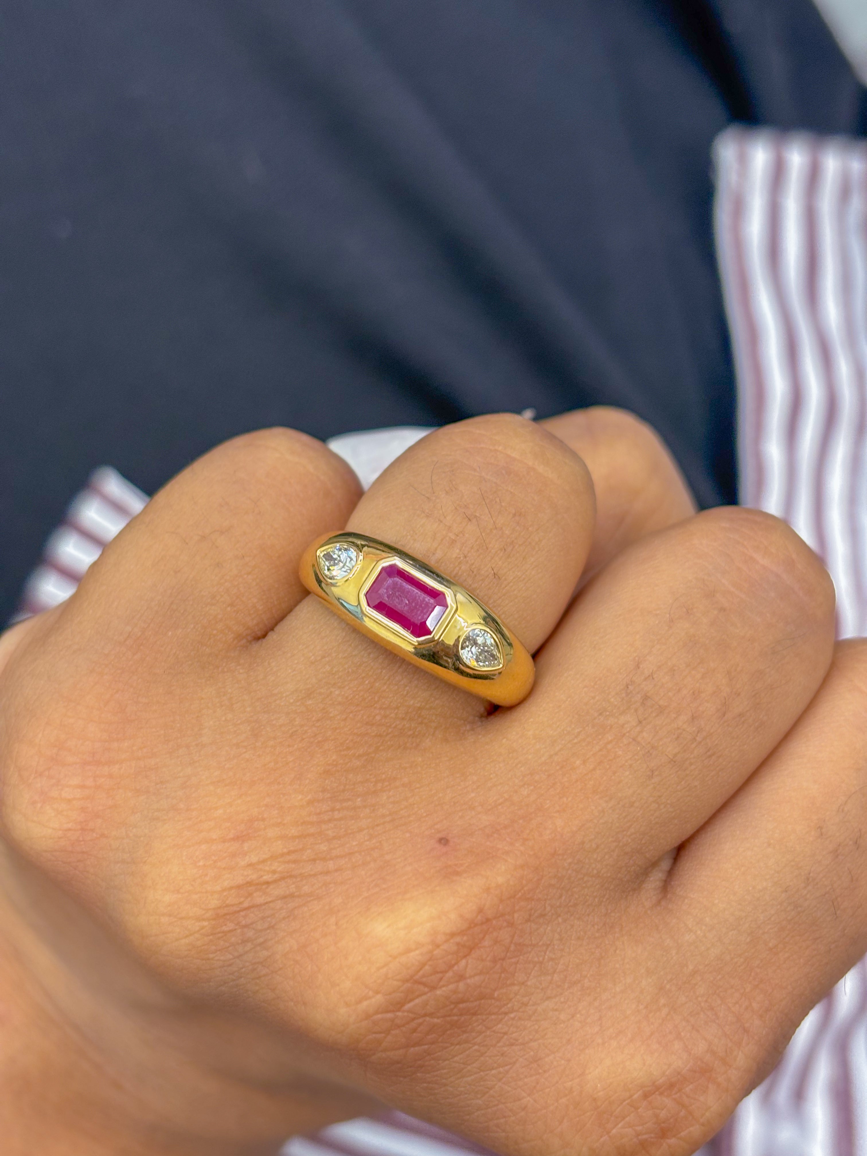 JPRG-3013/7831 Ruby Octagon Diamond Pear Chunky Ring | 18K